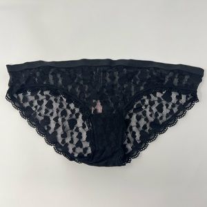 Victoria’s Secret Black Lace Panty Heart Print Sexy Mesh Lingerie Valentines Day
